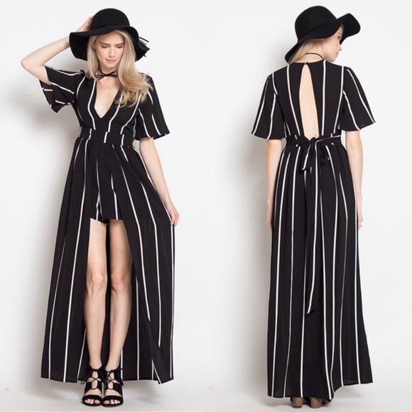 striped maxi romper